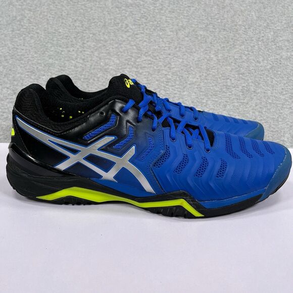 ASICS Gel Resolution 7 Shoes Mens 11.5 Illusion Blue Black Green Sneakers E701Y - Picture 1 of 13